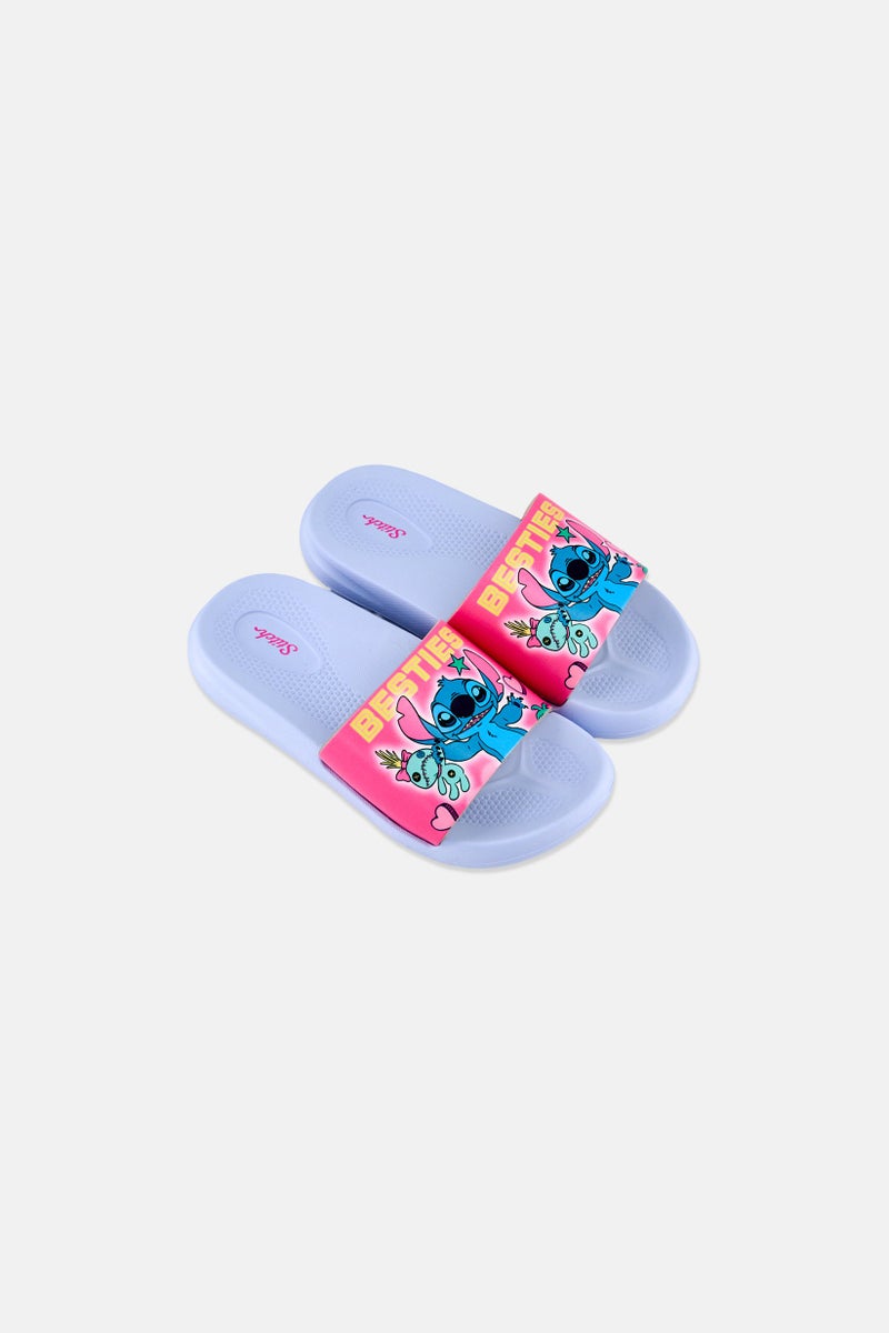 Disney Kids Girl Stitch Slip On Slides, Light Blue - Image 4