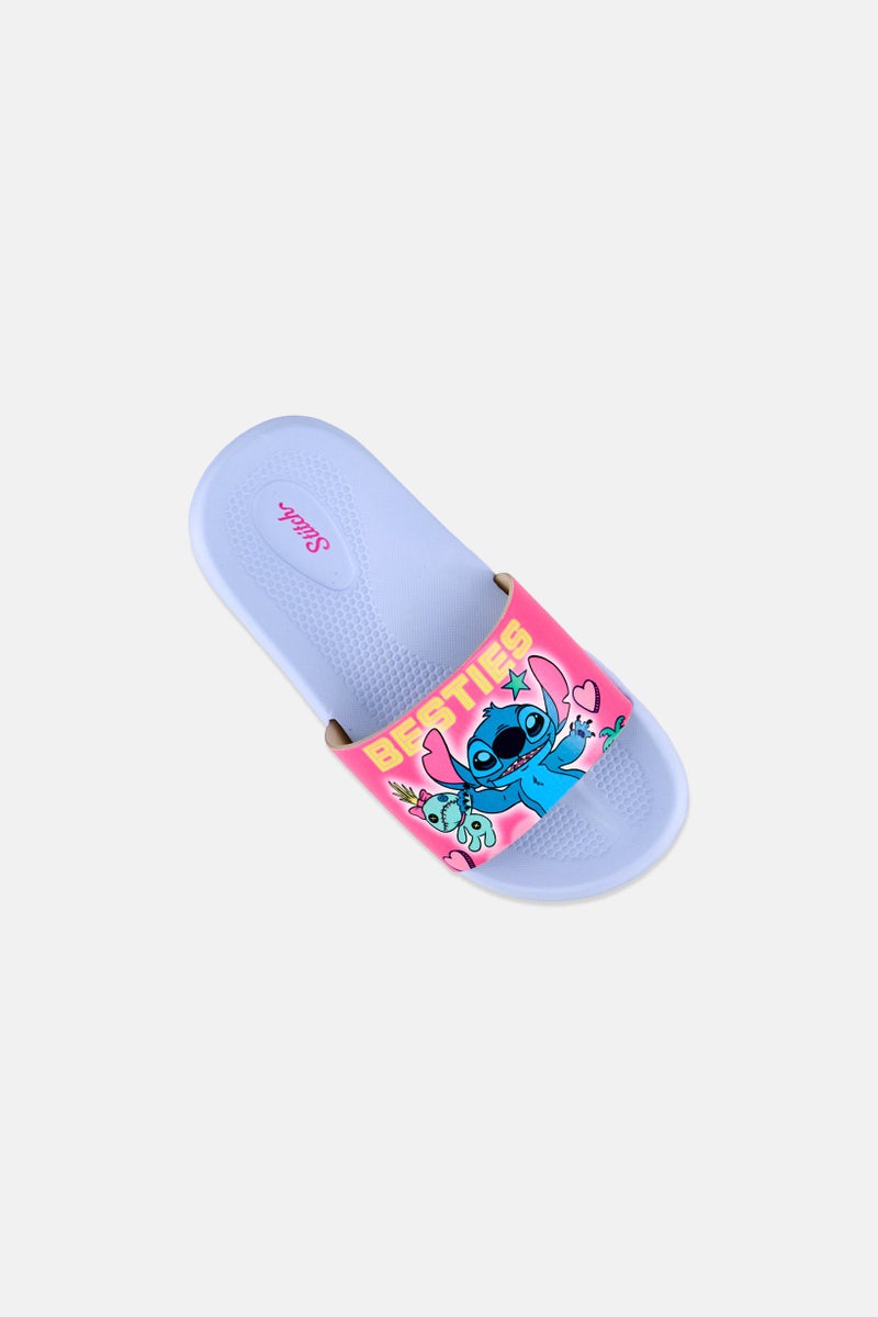 Disney Kids Girl Stitch Slip On Slides, Light Blue - Image 3