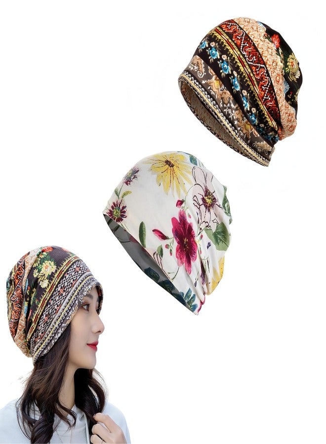 Flavizo 2 Pcs Cotton Beanie Cap - Skull Headwear for Women, Lightweight Chemo Caps, Breathable Headcover, Comfortable Turban Casual Hat, Soft Saggy Head Scarves Multicolor - Image 1