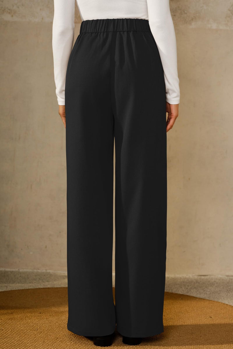 Arach&Cloz Trousers Pants for Women 2026 Dress Pants Wrinkle Free Wide Leg High Elastic Waisted Pleated Loose Palazzo Slacks Pocket Work Business Casual Teacher Outfits Ankle Petite Regular Black L - Image 2