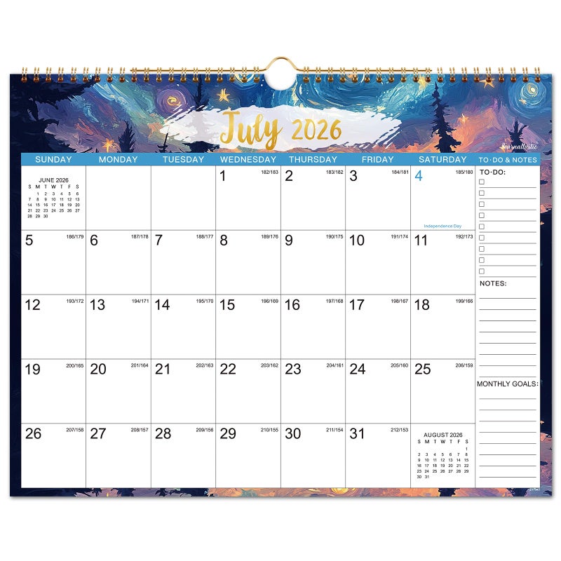 Journaltastic Calendar 2026-2027 - Wall Calendar 2026-2027, July 2026 - December 2027, 15" x 11.5", 18 Monthly Wall Calendars, Twin-Wire Binding + Hanging Hook + Thick Paper + Julian Dates - Starry Skies - Image 1