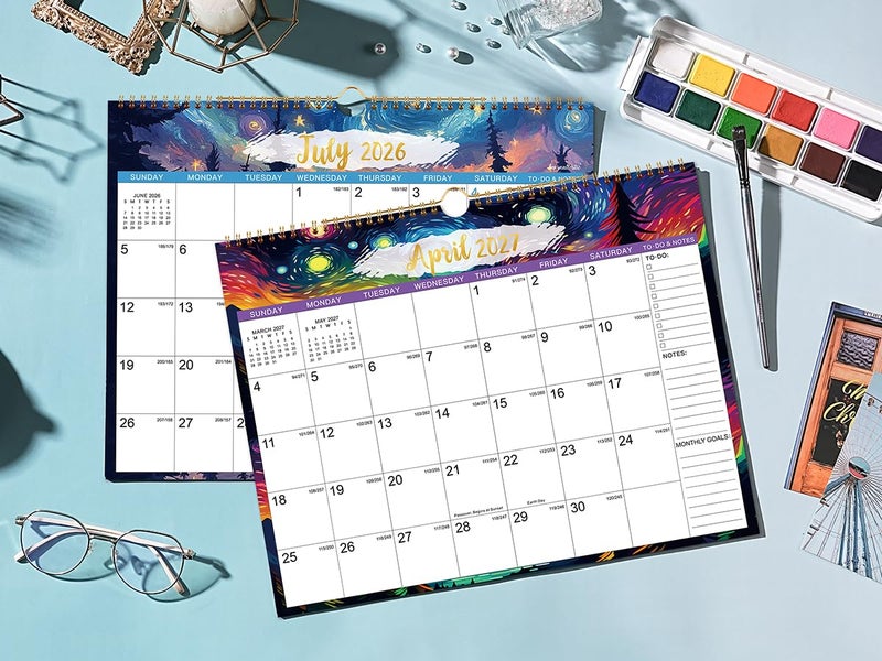 Journaltastic Calendar 2026-2027 - Wall Calendar 2026-2027, July 2026 - December 2027, 15" x 11.5", 18 Monthly Wall Calendars, Twin-Wire Binding + Hanging Hook + Thick Paper + Julian Dates - Starry Skies - Image 2