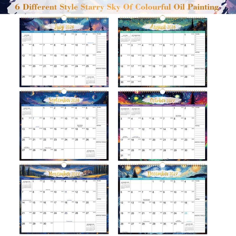 Journaltastic Calendar 2026-2027 - Wall Calendar 2026-2027, July 2026 - December 2027, 15" x 11.5", 18 Monthly Wall Calendars, Twin-Wire Binding + Hanging Hook + Thick Paper + Julian Dates - Starry Skies - Image 3