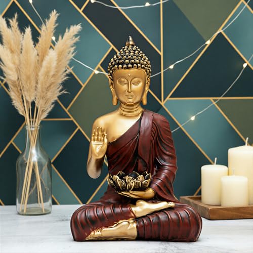 Heeran Art New Meditating Sitting Buddha Statue showpiece Idol Home Decor Items for Living Room and Gifts (Red Golden, Medium) - Image 2
