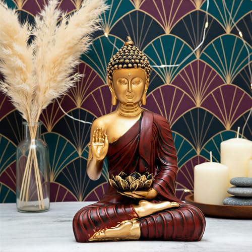 Heeran Art New Meditating Sitting Buddha Statue showpiece Idol Home Decor Items for Living Room and Gifts (Red Golden, Medium) - Image 3