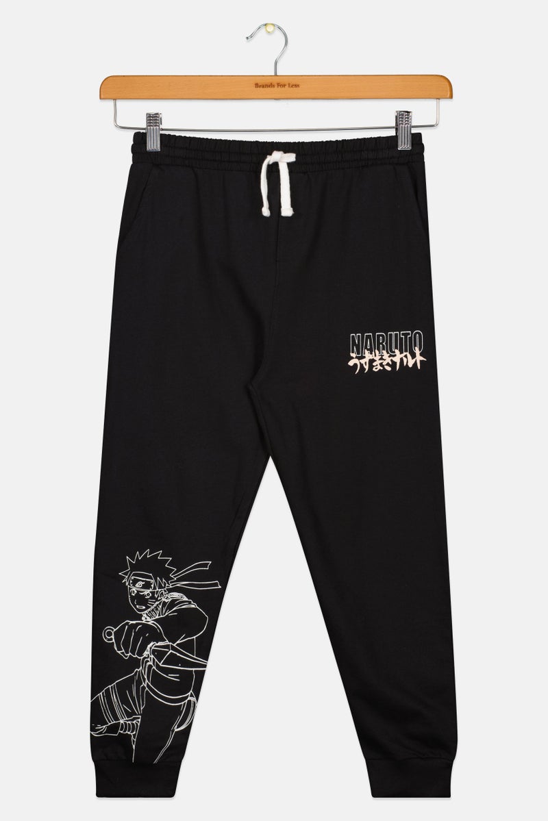 Naruto Kids Boy Graphic Print Drawstring Jogger Pants, Black - Image 2