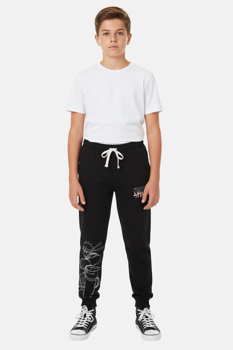Naruto Kids Boy Graphic Print Drawstring Jogger Pants, Black - Image 1