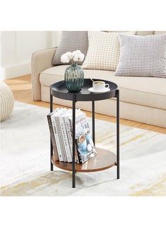 VASAGLE VASAGLE Dark Brown and Black LET221B01 End Table, Side Table with Movable Tray Sofa Coffee Table for Living Room, Bedroom (43x43x55cm)  - Image 4