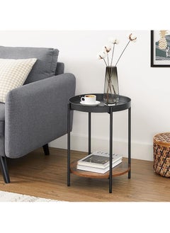 VASAGLE VASAGLE Dark Brown and Black LET221B01 End Table, Side Table with Movable Tray Sofa Coffee Table for Living Room, Bedroom (43x43x55cm)  - Image 2