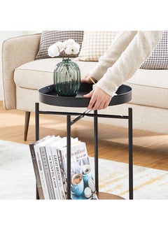 VASAGLE VASAGLE Dark Brown and Black LET221B01 End Table, Side Table with Movable Tray Sofa Coffee Table for Living Room, Bedroom (43x43x55cm)  - Image 5