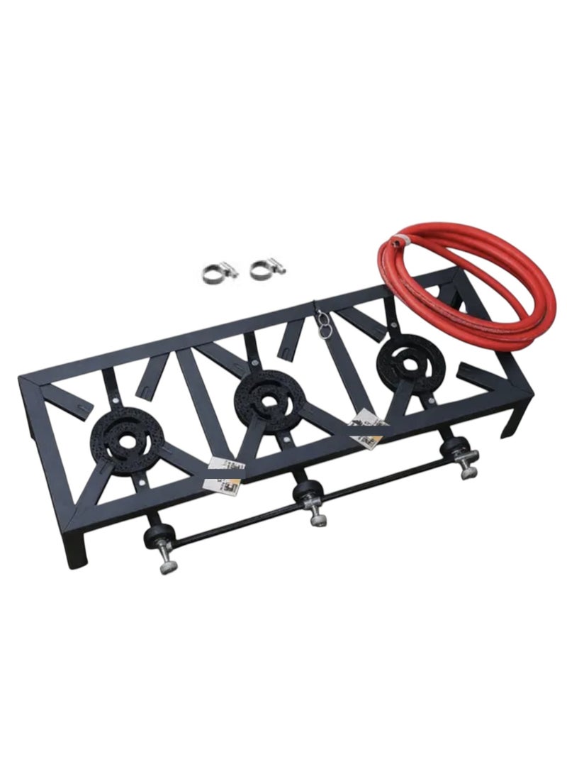 شاهين موقد بثلاث شعلات مع أنبوب ومشابك للاستخدام المنزلي أو التخييم - Image 1