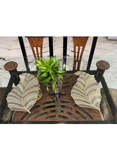 LaVichitra LaVichitra PVC Decorative Oval Shape Leaf Design Placemats Table Mats for Dining Table Home Kitchen Restaurant Table Set of 6 PVC Gold  - Image 2