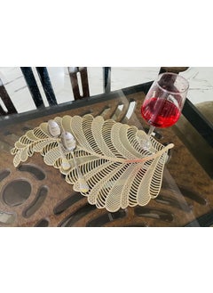 LaVichitra LaVichitra PVC Decorative Oval Shape Leaf Design Placemats Table Mats for Dining Table Home Kitchen Restaurant Table Set of 6 PVC Gold  - Image 3
