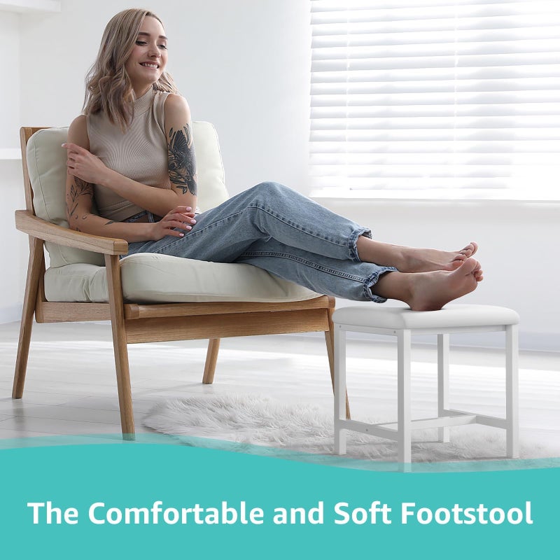 KAI-ROAD Small Vanity Stool, Cute Vanity Stools with Cushion, White Makeup Vanity Chair for Small Spaces, Living Room, Bedroom, Bathroom, Entryway, Ottoman Foot Rest for Couch Sillas Modern - Image 4