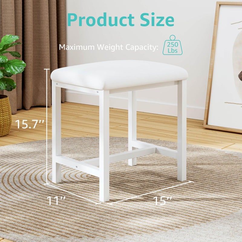 KAI-ROAD Small Vanity Stool, Cute Vanity Stools with Cushion, White Makeup Vanity Chair for Small Spaces, Living Room, Bedroom, Bathroom, Entryway, Ottoman Foot Rest for Couch Sillas Modern - Image 2