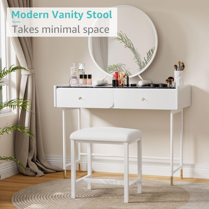 KAI-ROAD Small Vanity Stool, Cute Vanity Stools with Cushion, White Makeup Vanity Chair for Small Spaces, Living Room, Bedroom, Bathroom, Entryway, Ottoman Foot Rest for Couch Sillas Modern - Image 3