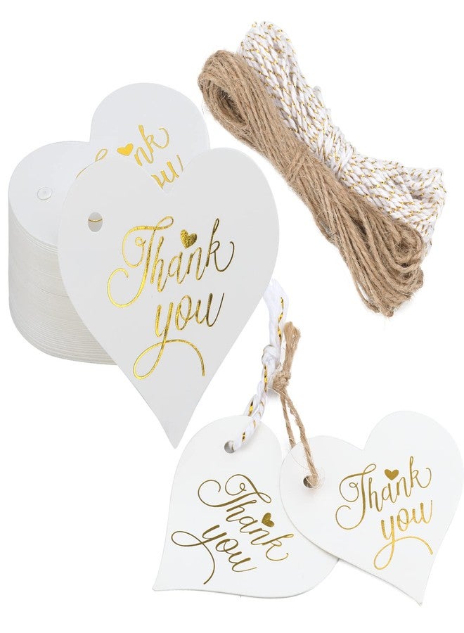 joycraft 100Pcs Heart Thank You Gift Tags, 2.36 in Heart Gift Tags with String, Gold Foil Thank You Tags for Valentine's Day, Gift Wrap, Wedding, Baby Shower - Image 1
