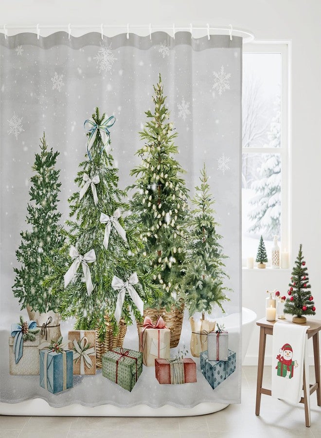 موكسيكا ستارة حمام Mocsicka Merry Christmas لطيفة مزينة بشجرة صنوبر مائية، ديكور حمام عيد الميلاد، ستائر حمام قابلة للغسل للعطلات (رمادي، 71 × 71 بوصة) - Image 1