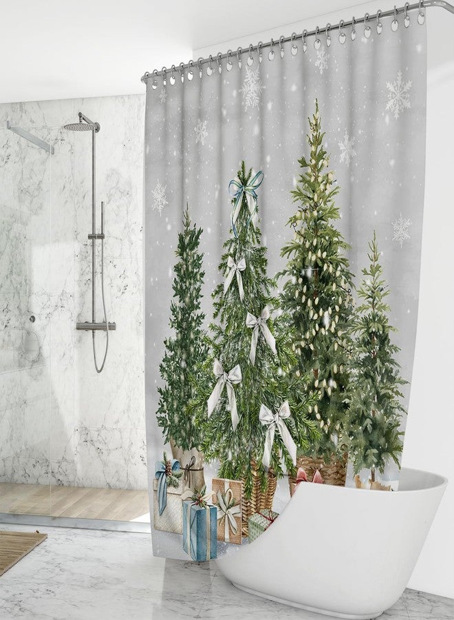 موكسيكا ستارة حمام Mocsicka Merry Christmas لطيفة مزينة بشجرة صنوبر مائية، ديكور حمام عيد الميلاد، ستائر حمام قابلة للغسل للعطلات (رمادي، 71 × 71 بوصة) - Image 2