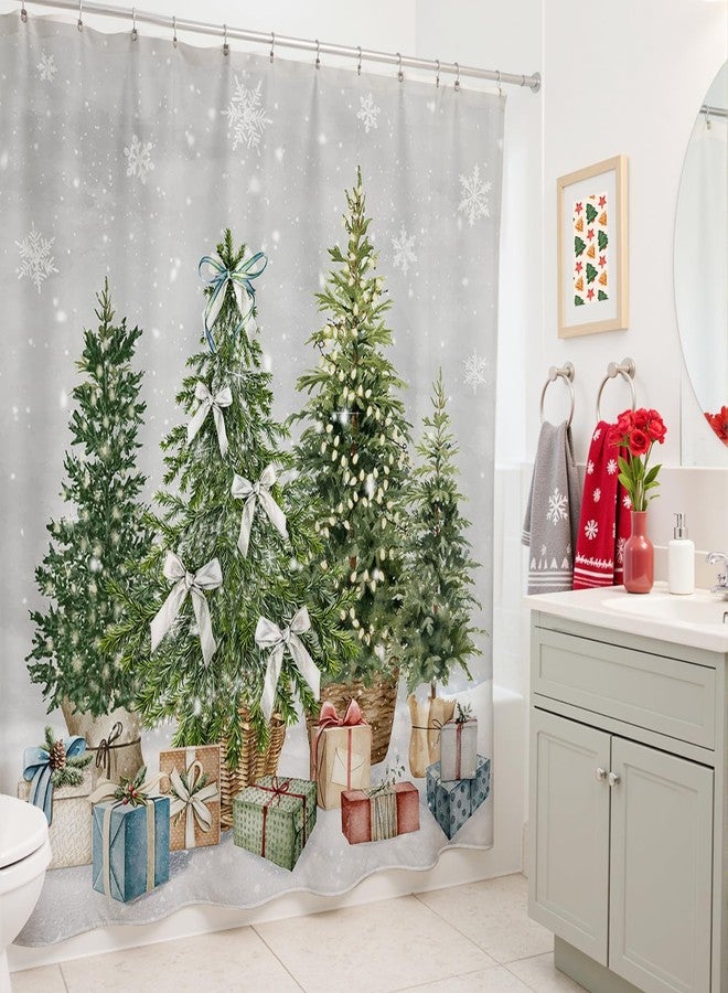 موكسيكا ستارة حمام Mocsicka Merry Christmas لطيفة مزينة بشجرة صنوبر مائية، ديكور حمام عيد الميلاد، ستائر حمام قابلة للغسل للعطلات (رمادي، 71 × 71 بوصة) - Image 5