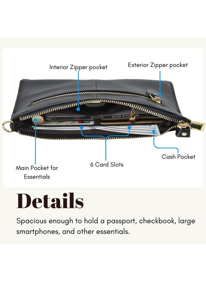NGIL Women Genuine Leather Crossbody Wristlet, Women's Handbag, Chic Shoulder Bag Small Wristlet Wallet, Golden Accent Zipper (Black, Medium) - Image 2