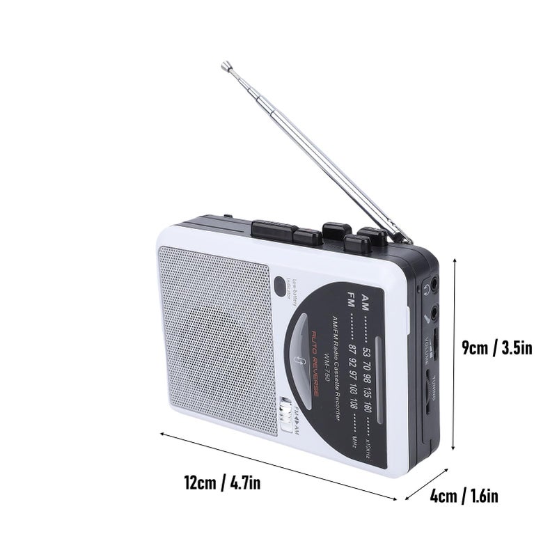 مشغل كاسيت رجعي مع راديو AM FM وساعة رقمية وجهاز توقيت ومكبر صوت كبير ومقبس سماعات رأس - Image 4