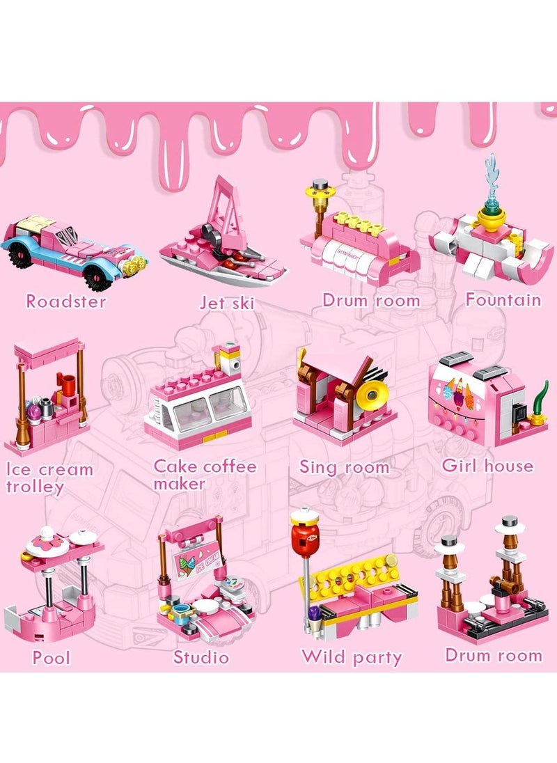 Girls Building Blocks Toys, 553 PCS Ice Cream Trucks Toys for 6 Year Old Kids, 25 Models Food Cars Construction Building Block Kits, Educational Toys Gifts for Age 6 12 + Year Old Kids  - Image 3