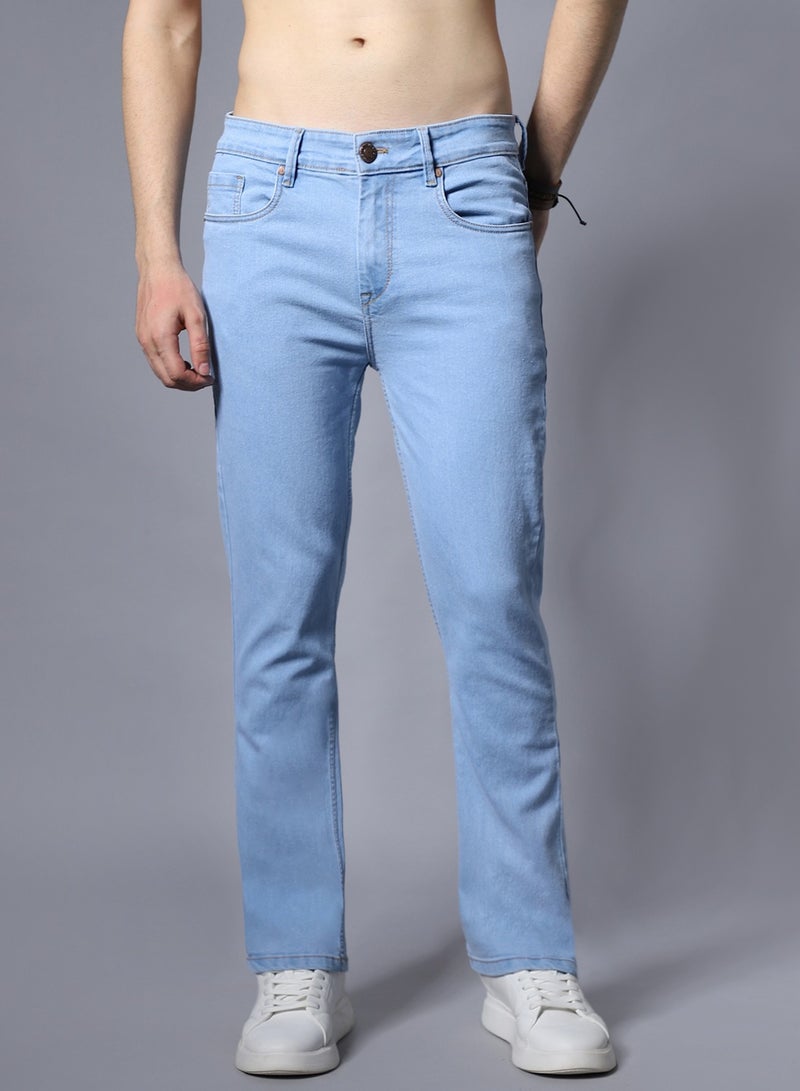 HIGH STAR Blue Wide Leg Men’s Jeans, Mid-Rise, Clean Look, Stretchable Cotton - Image 2