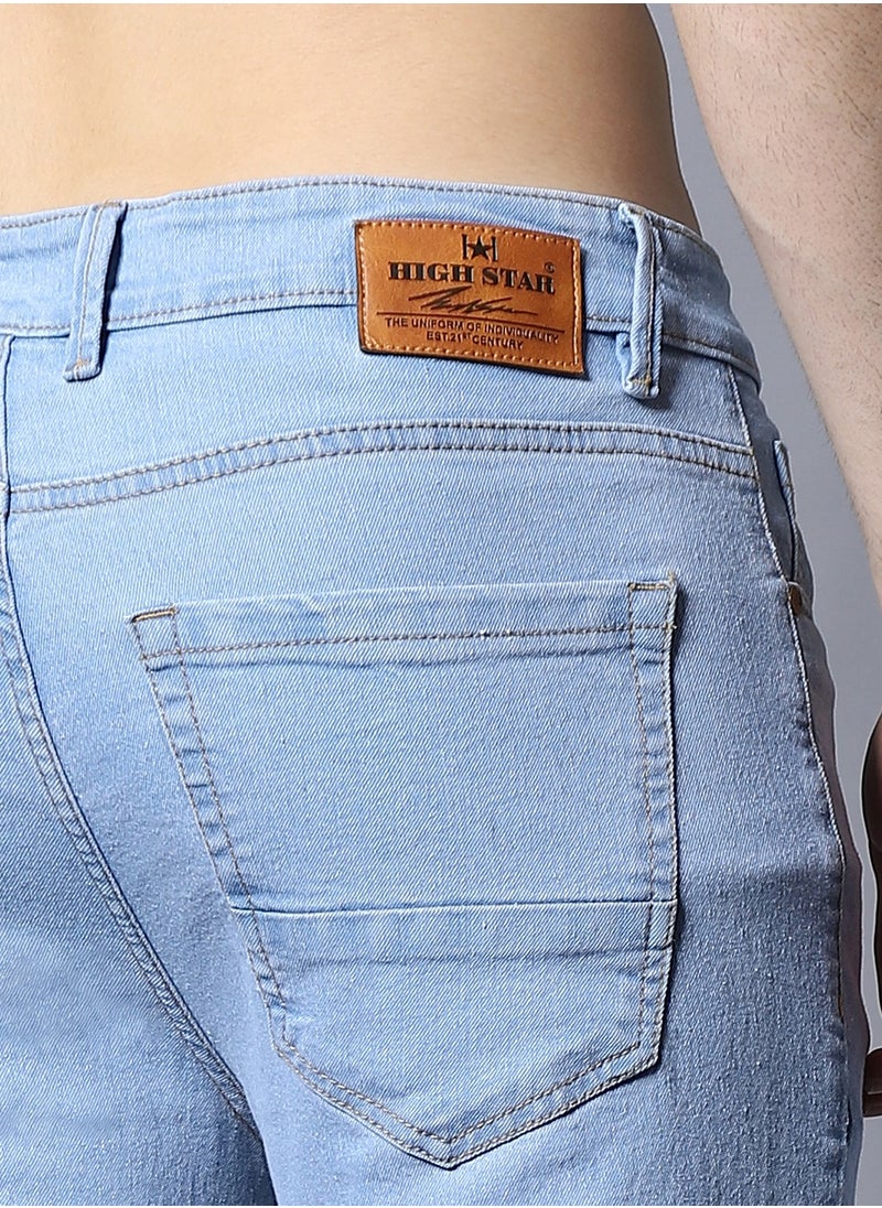 HIGH STAR - Blue Wide Leg Men’s Jeans, Mid-Rise, Clean Look, Stretchable Cotton - Image 1