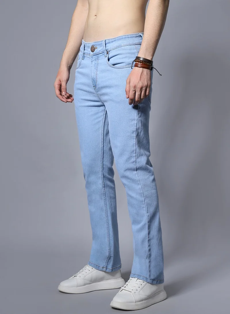 HIGH STAR Blue Wide Leg Men’s Jeans, Mid-Rise, Clean Look, Stretchable Cotton