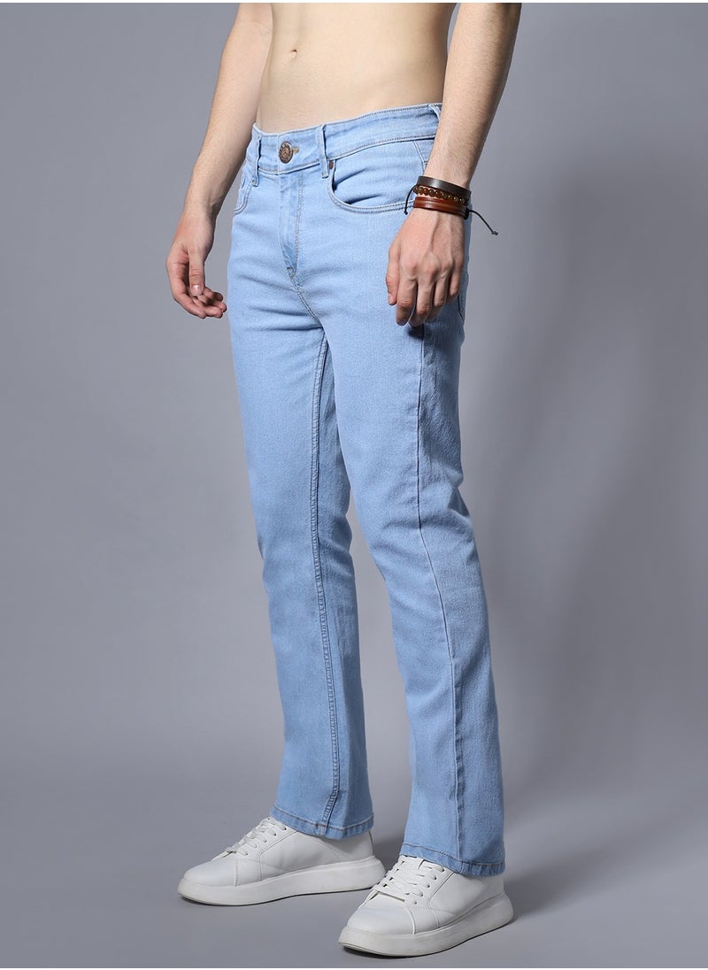 HIGH STAR - Blue Wide Leg Men’s Jeans, Mid-Rise, Clean Look, Stretchable Cotton - Image 1
