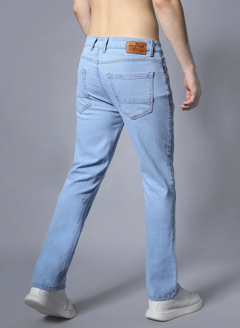 HIGH STAR Blue Wide Leg Men’s Jeans, Mid-Rise, Clean Look, Stretchable Cotton