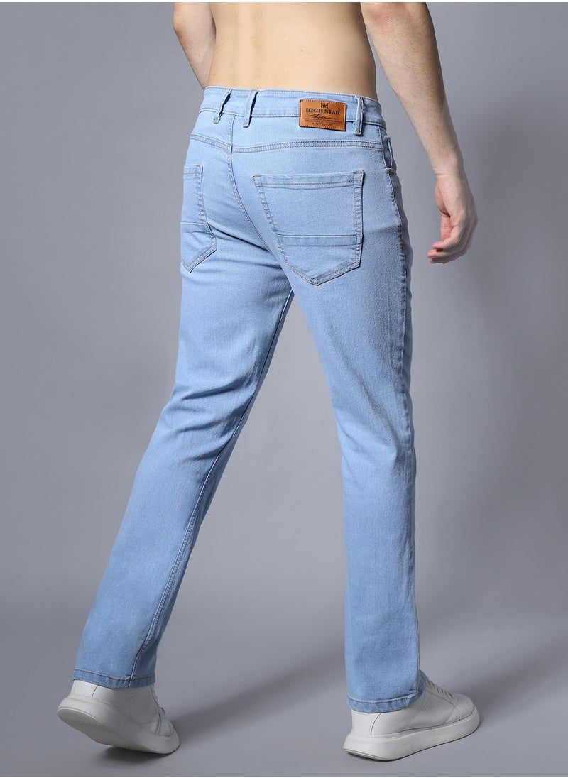 HIGH STAR - Blue Wide Leg Men’s Jeans, Mid-Rise, Clean Look, Stretchable Cotton - Image 1