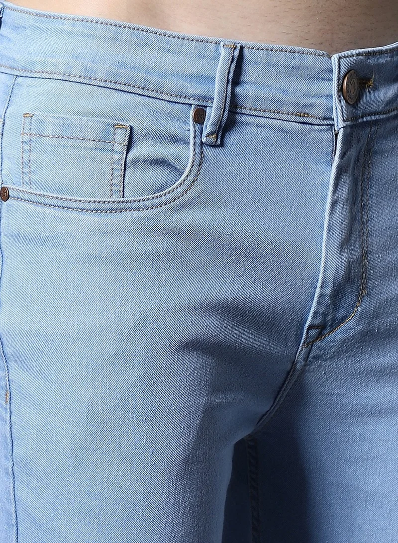 HIGH STAR Blue Wide Leg Men’s Jeans, Mid-Rise, Clean Look, Stretchable Cotton