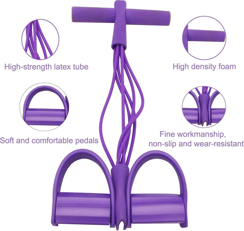 DLALA 4-Tube Resistance Band Pedal Puller for Leg and Stomach Exercise | Yoga and Home Gym Equipment for Men and Women | Stretching Band, Stirrup Puller, Exercise Rope (Purple) - Image 2