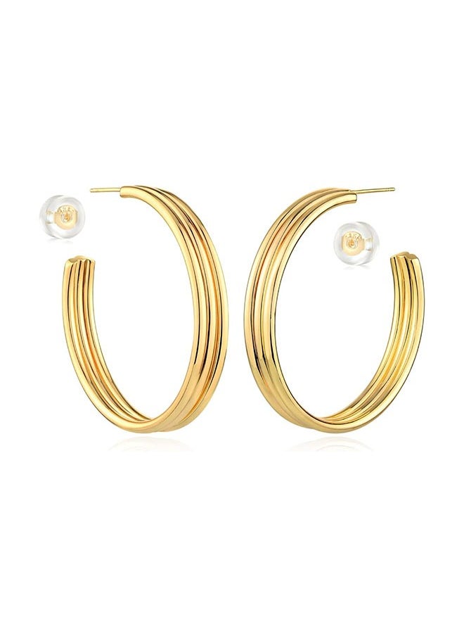 Mevecco - Women Hoop Earrings Gold Open C Shape 14K Gold Filled Small Simple Handmade Hypoallergenic Everyday Illusion Jewelry - Image 1