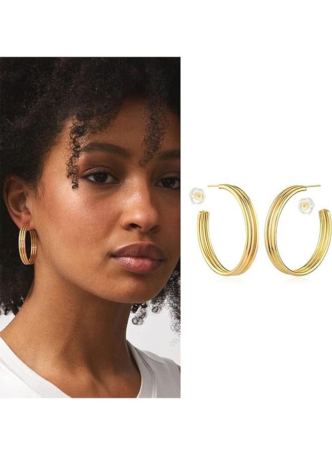 Mevecco - Women Hoop Earrings Gold Open C Shape 14K Gold Filled Small Simple Handmade Hypoallergenic Everyday Illusion Jewelry - Image 1