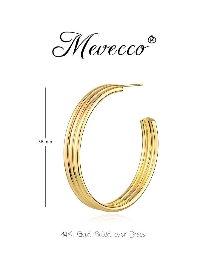 Mevecco - Women Hoop Earrings Gold Open C Shape 14K Gold Filled Small Simple Handmade Hypoallergenic Everyday Illusion Jewelry - Image 1