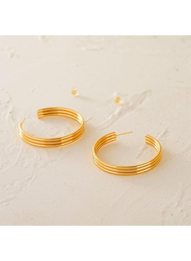 Mevecco - Women Hoop Earrings Gold Open C Shape 14K Gold Filled Small Simple Handmade Hypoallergenic Everyday Illusion Jewelry - Image 1