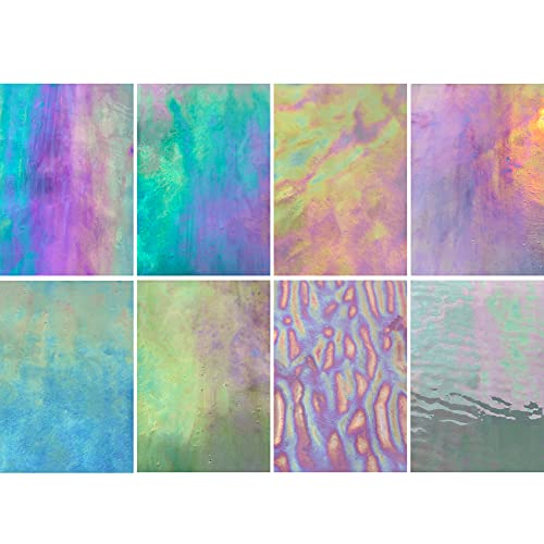 HAOSUM 8 Pack Iridescent Rainbow Stained Glass Sheets,4 x 6 inch Mosaic Glass,Art Glass Opaque for DIY Kits, Mosaics Projects (Iridescence) - Image 1