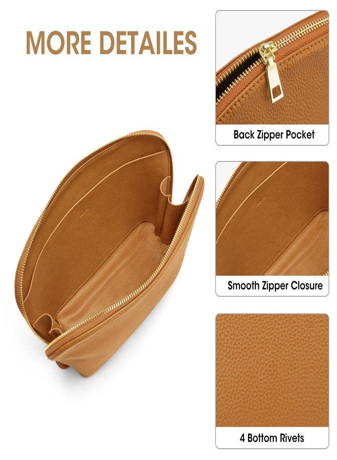 Kattee Leather Makeup Bag, Travel Cosmetic Bag Set, Toiletry Bag Organizer for Women, 2-PACK, Brown - Image 5