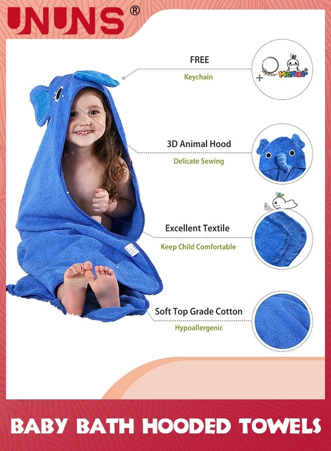 UNUNS Baby Hooded Towel,Soft Cotton Elephant Bathrobe Towel For Toddler Boy Girls,Super Absorbent Washcloth,Hooded Bathing Towel,Machine Washable Towel,Keeps Your Warm And Cosy,Blue  - Image 2