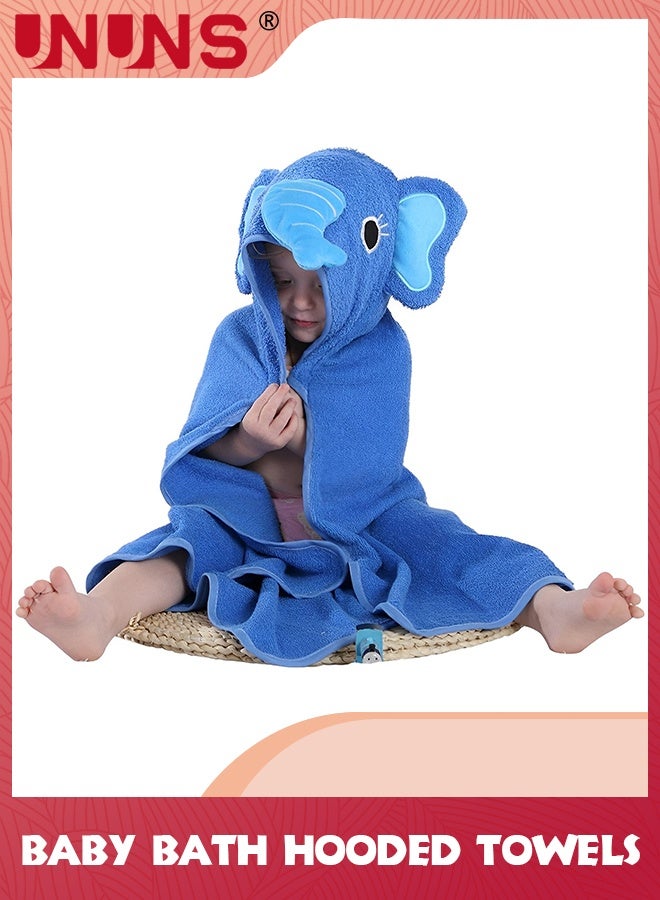 UNUNS Baby Hooded Towel,Soft Cotton Elephant Bathrobe Towel For Toddler Boy Girls,Super Absorbent Washcloth,Hooded Bathing Towel,Machine Washable Towel,Keeps Your Warm And Cosy,Blue  - Image 1