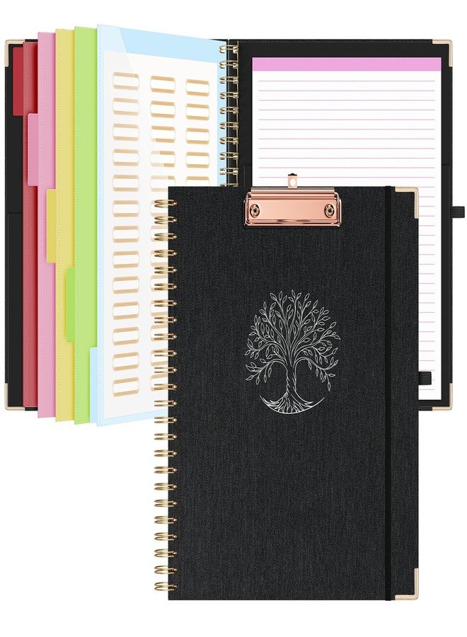 EYROZILL Clipboard with Storage, Clipboards for Letter Size, Clip Board with 5 Folders and 10 Pockets, Spiral Cute Clipboard for Office School Nursing, 8.5'' x 11'' (Linen Black, Letter Size) - Image 1