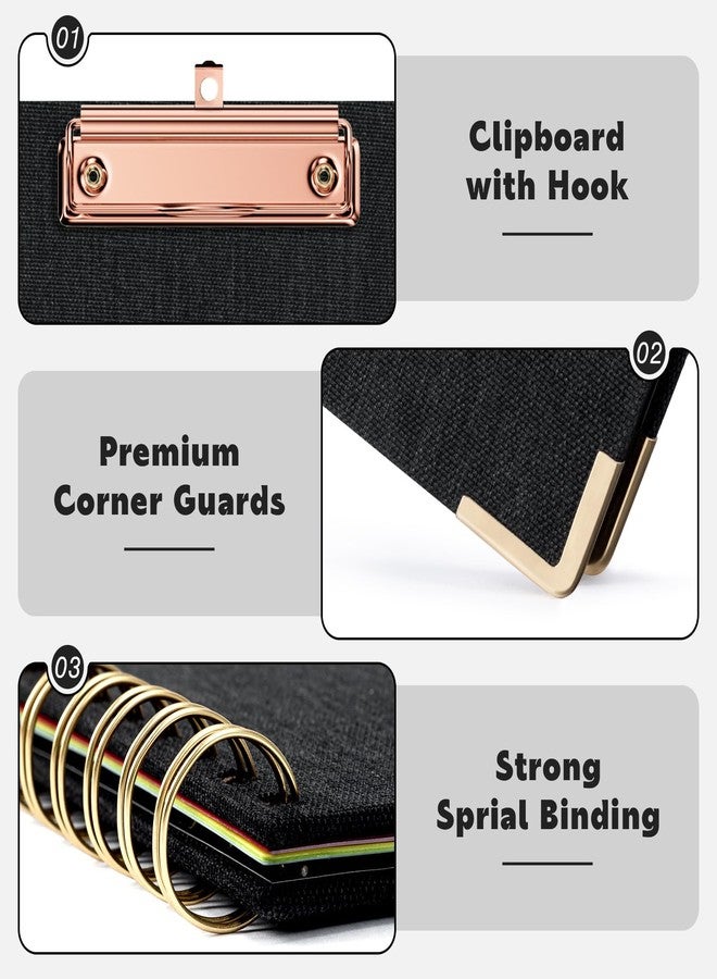 EYROZILL Clipboard with Storage, Clipboards for Letter Size, Clip Board with 5 Folders and 10 Pockets, Spiral Cute Clipboard for Office School Nursing, 8.5'' x 11'' (Linen Black, Letter Size) - Image 3