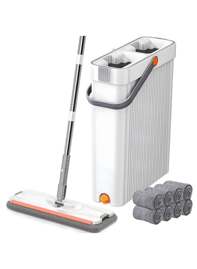 Flat Mop and Bucket Set with 8 Reusable Pads – Hands-Free Dual-Chamber System & 360° Rotating Head for Wet & Dry Floor Cleaning Flat Design - Image 1