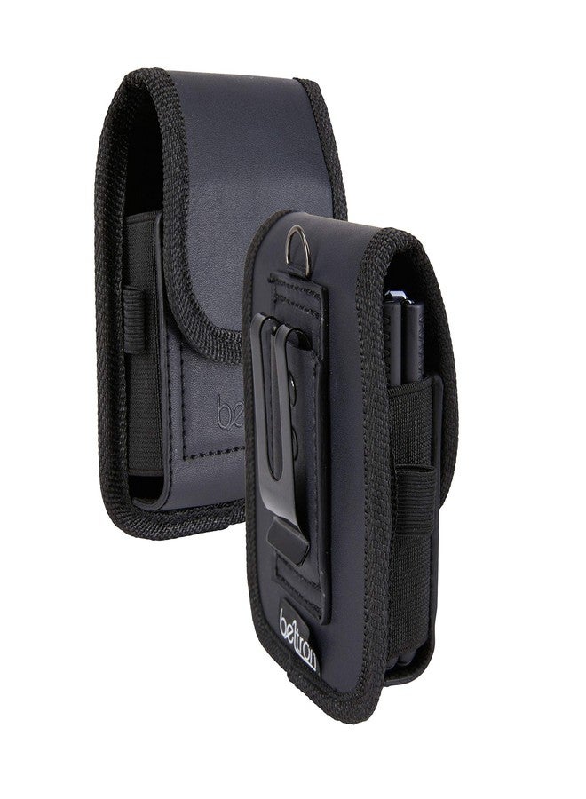 BELTRON Case-Compatible Leather Pouch for Motorola RAZR+ 2025 2024 2023, Samsung Galaxy Z Flip 7/6/5/4/3 with Heavy Duty Belt Loop, Metal Belt Clip & Dual Magnet Closure (Black Leather) - Image 1