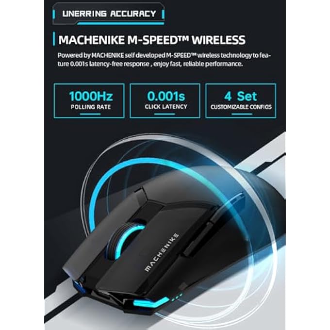 MACHENIKE M7 PRO GAMING MOUSE (PAW 3104 SENSOR) WIRELESS/WIRED RGB COMPUTER MOUSE WITH 8000 DPI AND 6 PROGRAMMABLE BUTTONS, HIGH PERFORMANCE LIGHTWEIGHT GAMING MOUSE FOR PC/MAC - BLACK - Image 3
