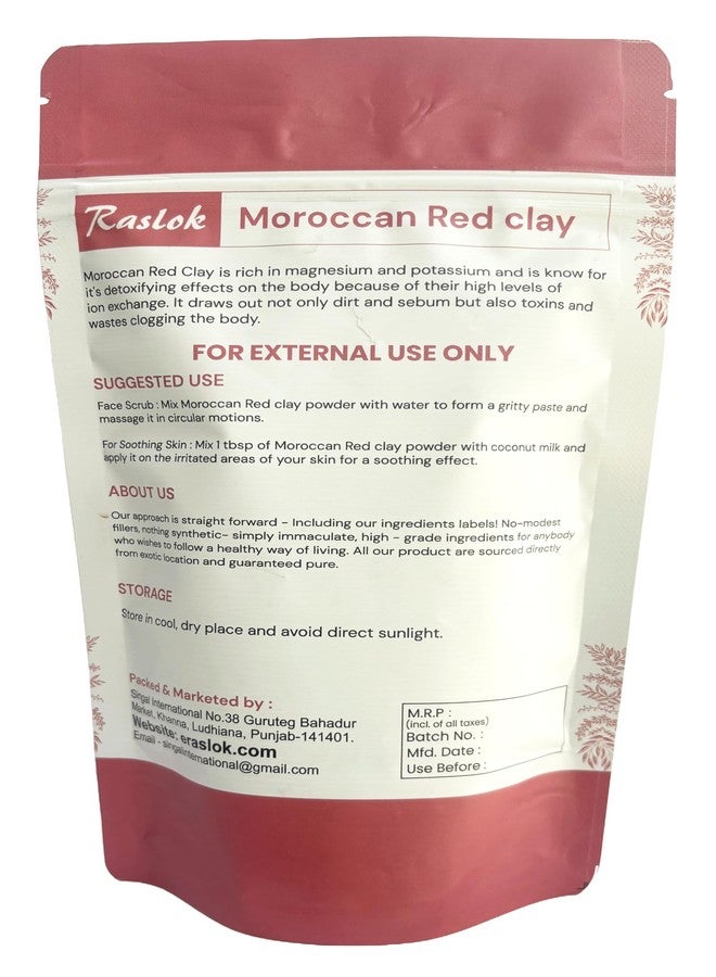 Raslok Moroccan Red Clay Powder 100g | 3.52 oz. | Suitable for Face Mask, Scrub,Soaps,Bath Bombs, Body Wraps | Very Fine Powder | No Additives | Detoxifies, Removes impurities - Image 2