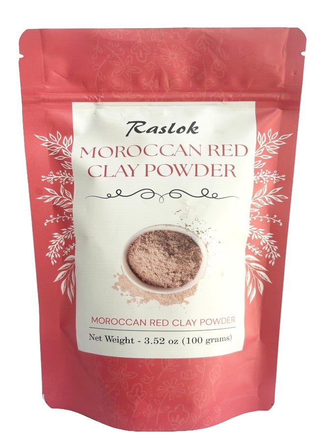 Raslok Moroccan Red Clay Powder 100g | 3.52 oz. | Suitable for Face Mask, Scrub,Soaps,Bath Bombs, Body Wraps | Very Fine Powder | No Additives | Detoxifies, Removes impurities - Image 1